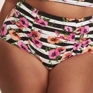 Torrid Black & White Striped Floral Bikini Bottoms